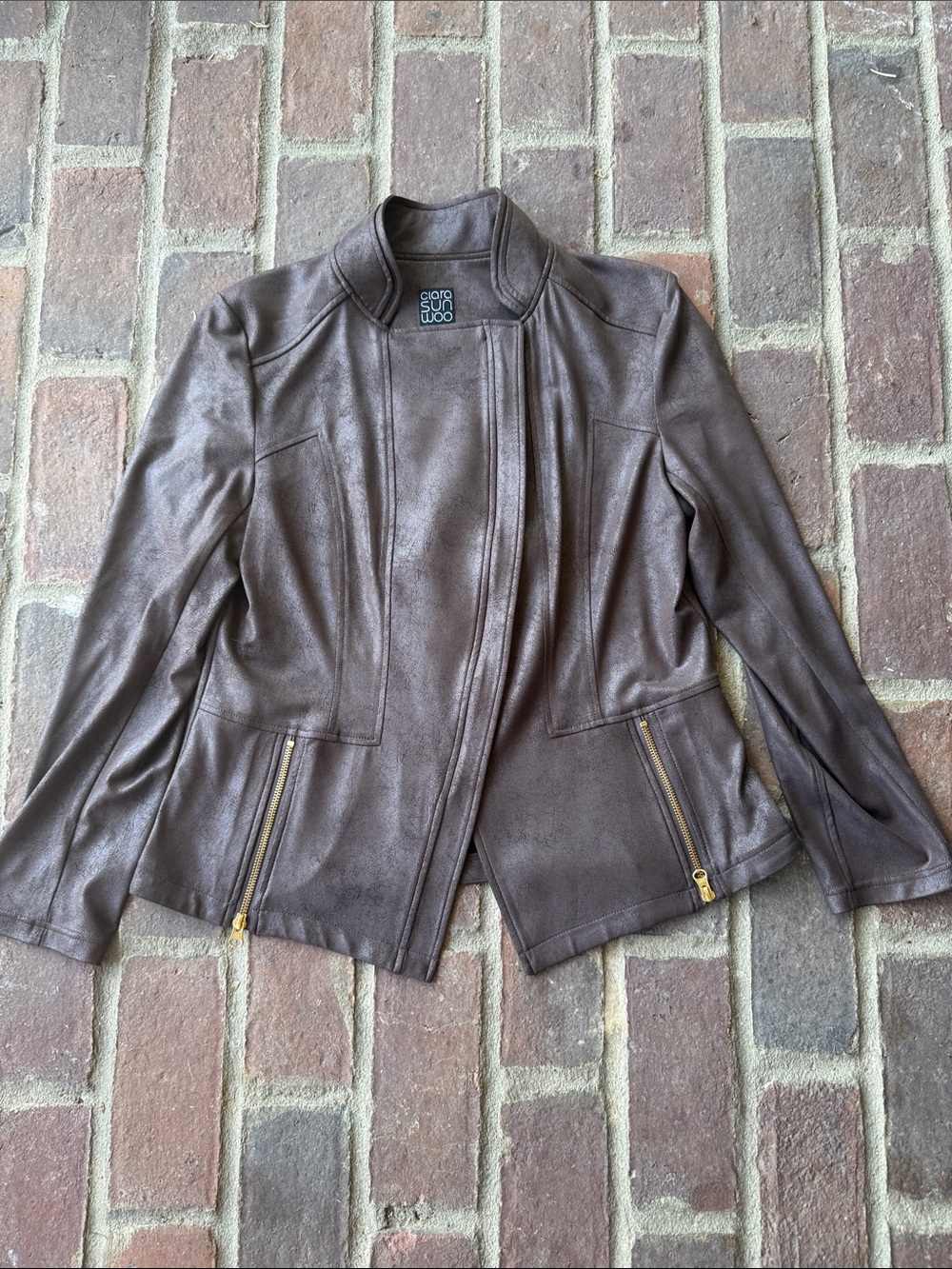 Clara sun woo moto-style jacket liquid faux leather large